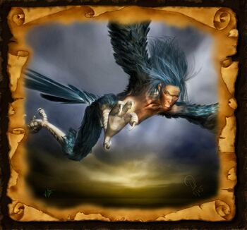 Eine Harpyie ist ein Fabelwesen halb Frau halb Vogel