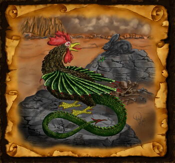 Basilisk- Fabelwesen halb Hahn halb Schlange