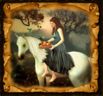 Epona, die keltische Göttin reitet auf ihrem Pferd