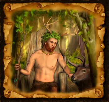 Cernunnos – Der Keltische Gott der Natur und Fruchtbarkeit zeigt sich mit Tieren im Wald