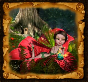 Eine kleine Pixie-Elfe liegt gemütlich in einer Blume