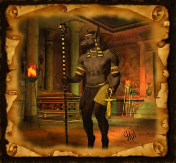 Anubis - Der ägyptischer Totengott mit Schakalkopf bei der Totenwache